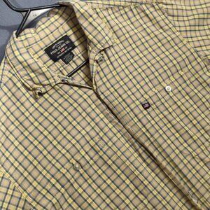 Ralph Lauren Polo Jeans Co Vtg Shirt Men M Yellow Plaid Loop Collar Short Sleeve